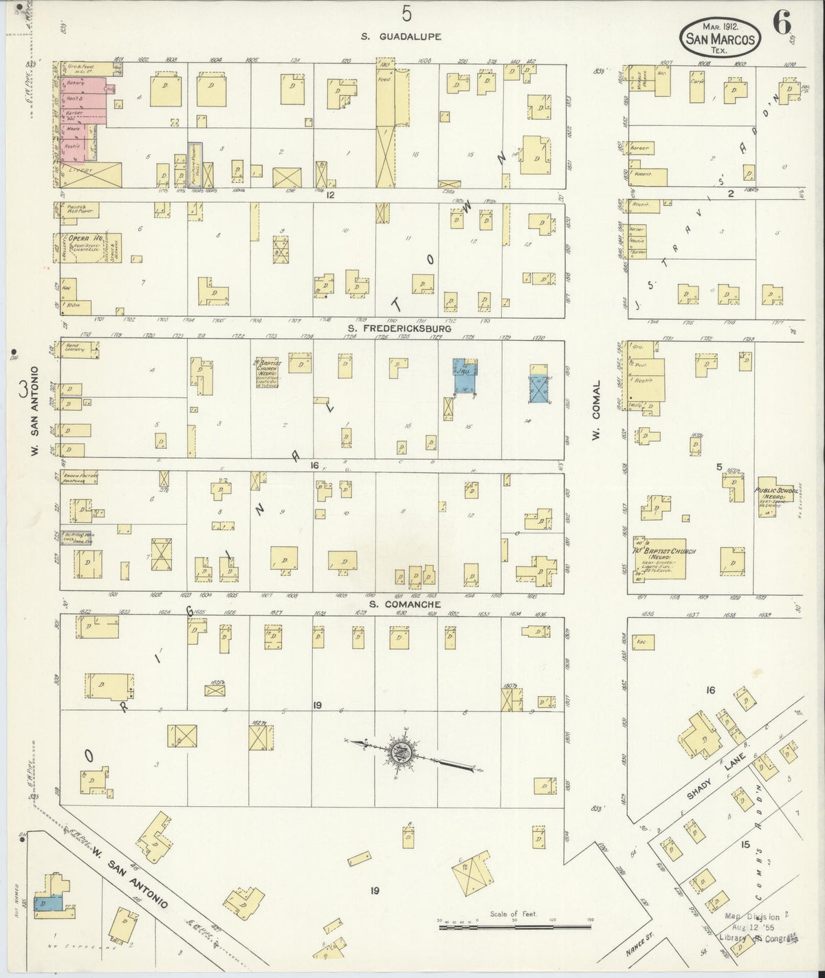 Sanborn Fire Insurance Map from San Marcos, Hays County, Texas (1912), Sheet #0006 - Complete Map Set gallery image, historic Sanborn map, vintage wall art, Texas Texas