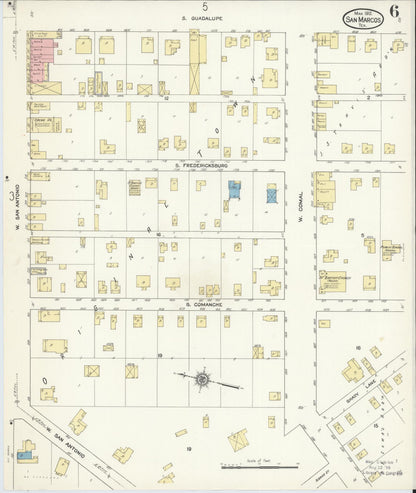 Sanborn Fire Insurance Map from San Marcos, Hays County, Texas (1912), Sheet #0006 - Complete Map Set gallery image, historic Sanborn map, vintage wall art, Texas Texas