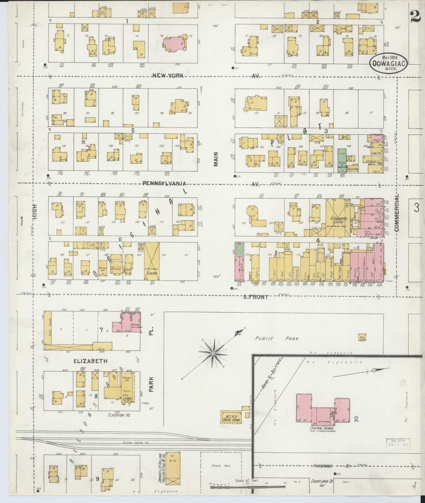 Sanborn Fire Insurance Map from Dowagiac, Cass County, Michigan (1899), Sheet #0002 - Historic Sanborn Fire Insurance Map Print, vintage old map wall art, antique decor, genealogy gift, Michigan Michigan map