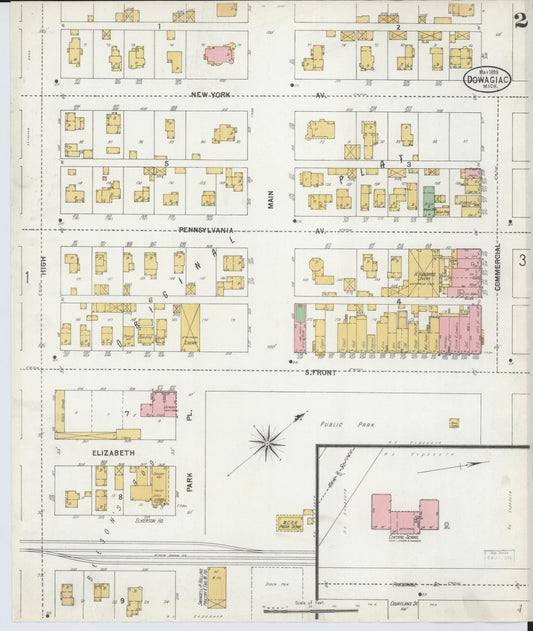 Sanborn Fire Insurance Map from Dowagiac, Cass County, Michigan (1899), Sheet #0002 - Historic Sanborn Fire Insurance Map Print, vintage old map wall art, antique decor, genealogy gift, Michigan Michigan map