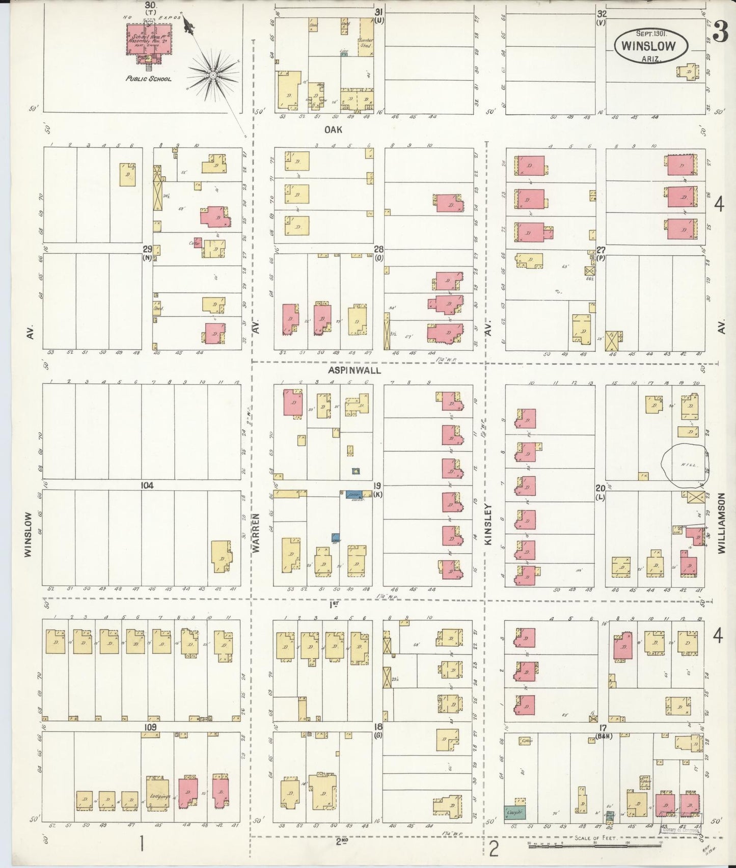 Sanborn Fire Insurance Map from Winslow, Navajo County, Arizona (1901), Sheet #0003 - Complete Map Set gallery image, historic Sanborn map, vintage wall art, Arizona Arizona