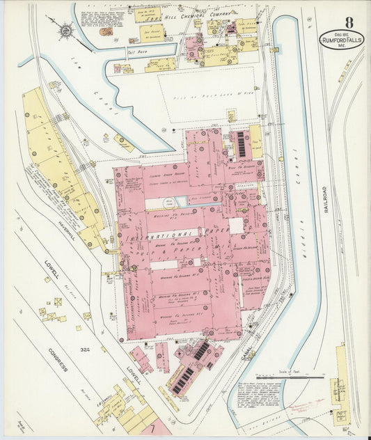 Sanborn Fire Insurance Map from Rumford Falls, Oxford County, Maine (1912), Sheet #0008 - Historic Sanborn Fire Insurance Map Print, vintage old map wall art, antique decor, genealogy gift, Maine Maine map