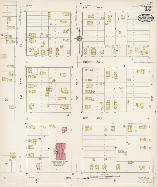 Sanborn Fire Insurance Map from Moorhead, Clay County, Minnesota (1922), Sheet #0012 - Historic Sanborn Fire Insurance Map Print, vintage old map wall art, antique decor, genealogy gift, Minnesota Minnesota map