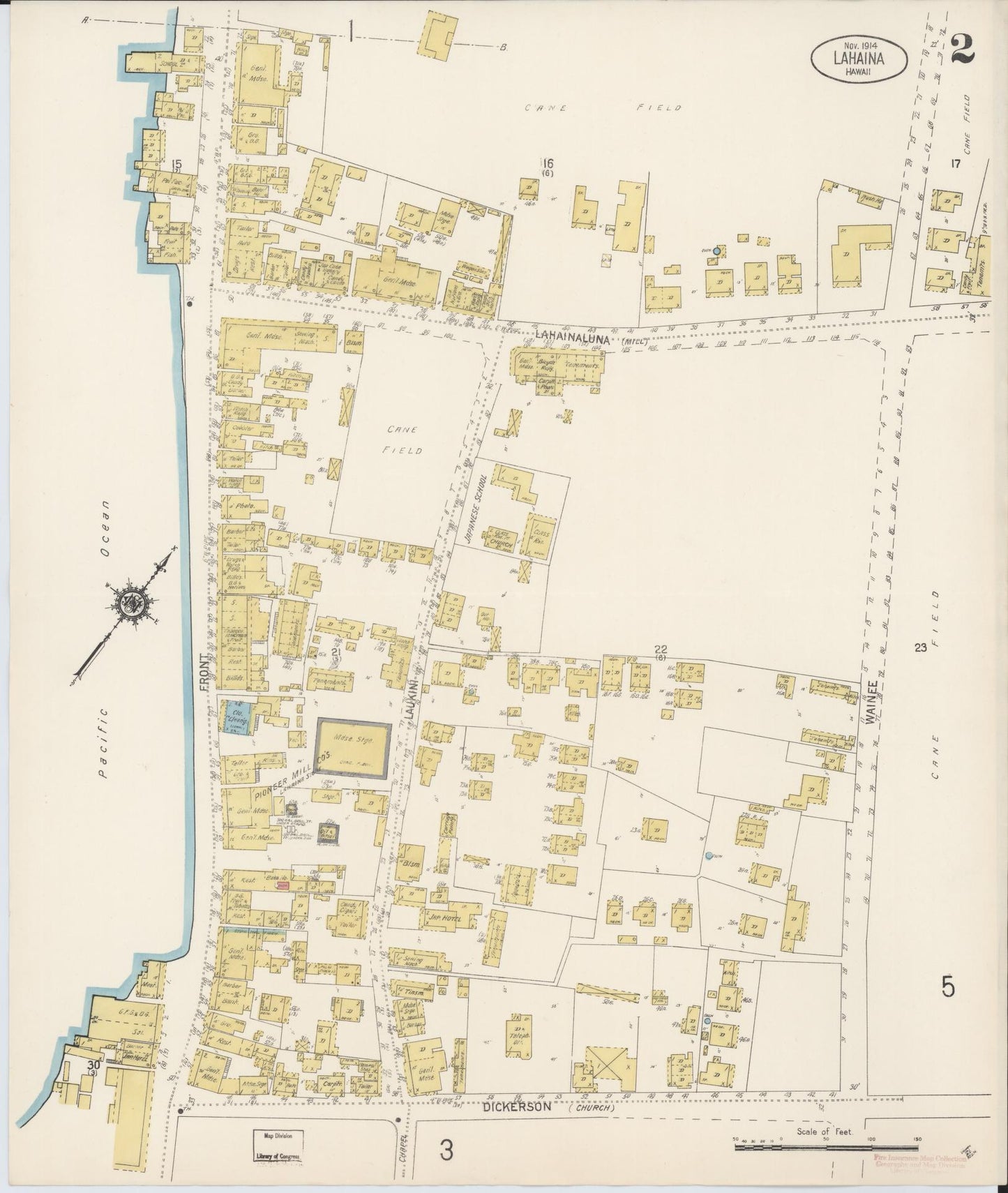 Sanborn Fire Insurance Map from Lahaina, Maui County, Hawaii (1914), Sheet #0002 - Complete Map Set gallery image, historic Sanborn map, vintage wall art, Hawaii Hawaii