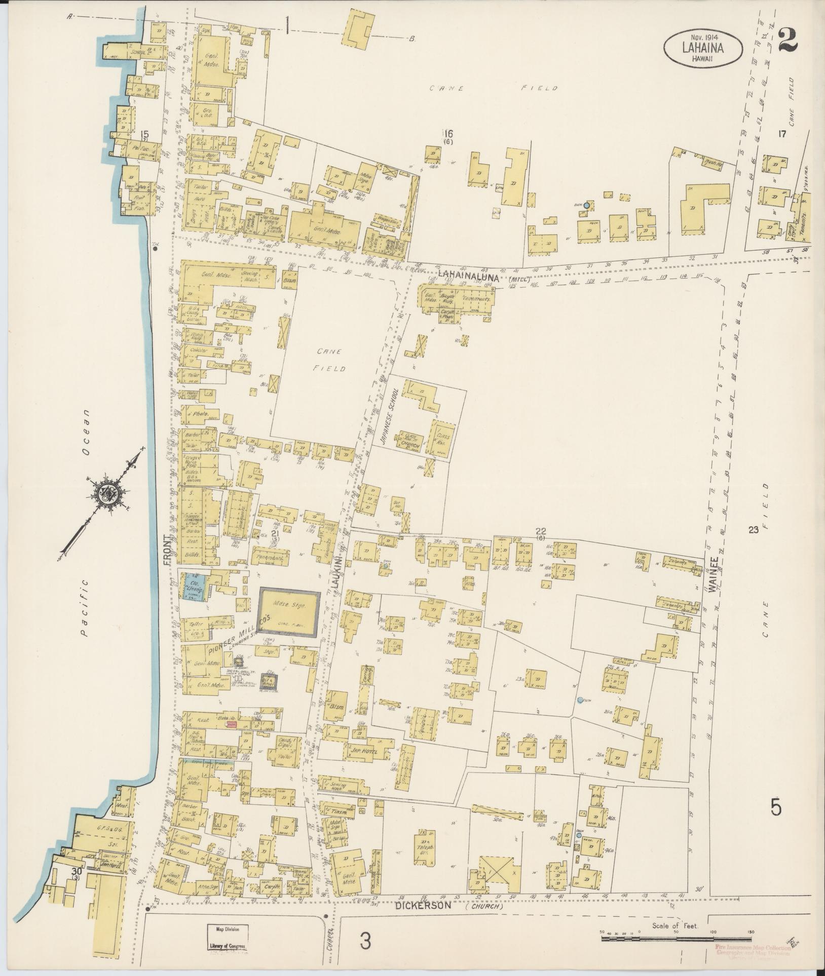 Sanborn Fire Insurance Map from Lahaina, Maui County, Hawaii (1914), Sheet #0002 - Complete Map Set gallery image, historic Sanborn map, vintage wall art, Hawaii Hawaii