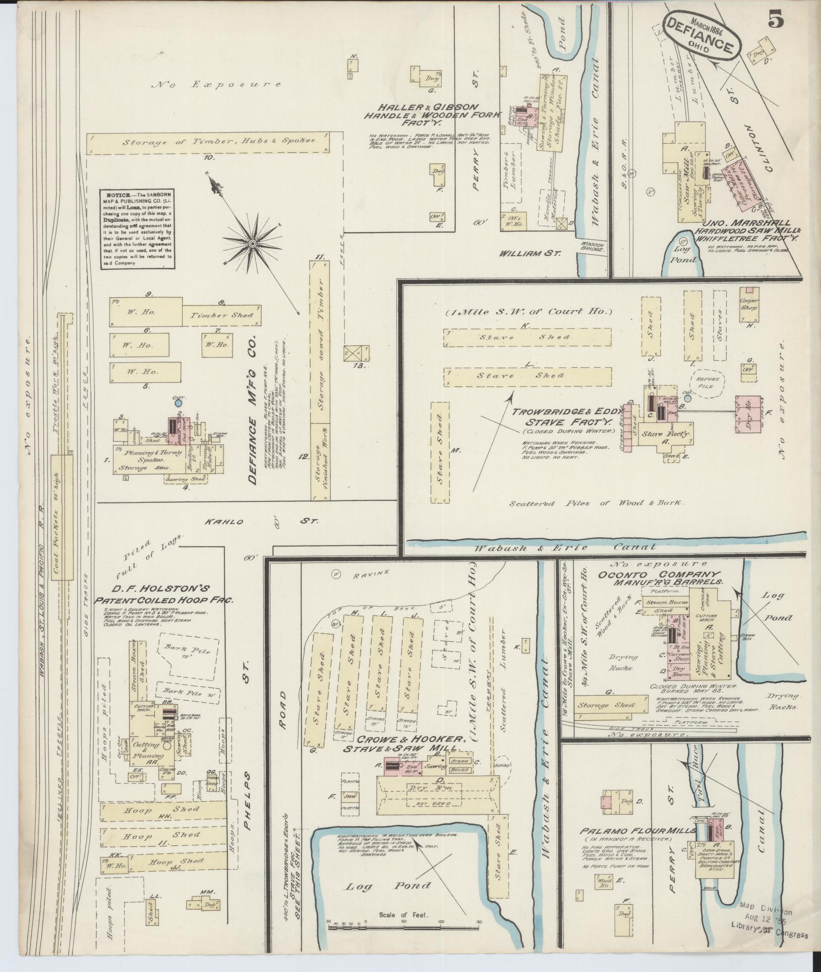 Sanborn Fire Insurance Map from Defiance, Defiance County, Ohio (1884), Sheet #0005 - Historic Sanborn Fire Insurance Map Print, vintage old map wall art, antique decor, genealogy gift, Ohio Ohio map