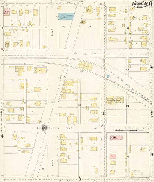 Sanborn Fire Insurance Map from Sandpoint, Bonner County, Idaho (1915), Sheet #0006 - Historic Sanborn Fire Insurance Map Print, vintage old map wall art, antique decor, genealogy gift, Idaho Idaho map