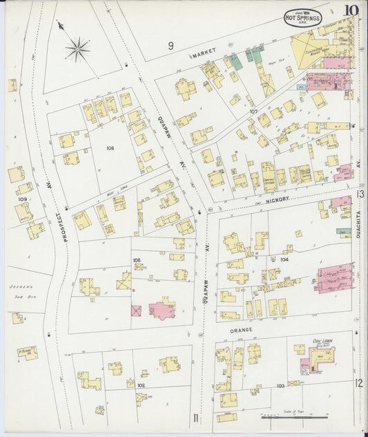 Sanborn Fire Insurance Map from Hot Springs, Garland County, Arkansas (1896), Sheet #0010 - Historic Sanborn Fire Insurance Map Print, vintage old map wall art, antique decor, genealogy gift, Arkansas Arkansas map