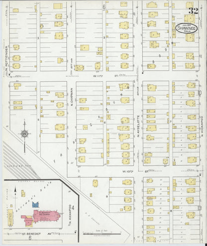 Sanborn Fire Insurance Map from Shawnee, Pottawatomie County, Oklahoma (1919), Sheet #0032 - Complete Map Set gallery image, historic Sanborn map, vintage wall art, Oklahoma Oklahoma
