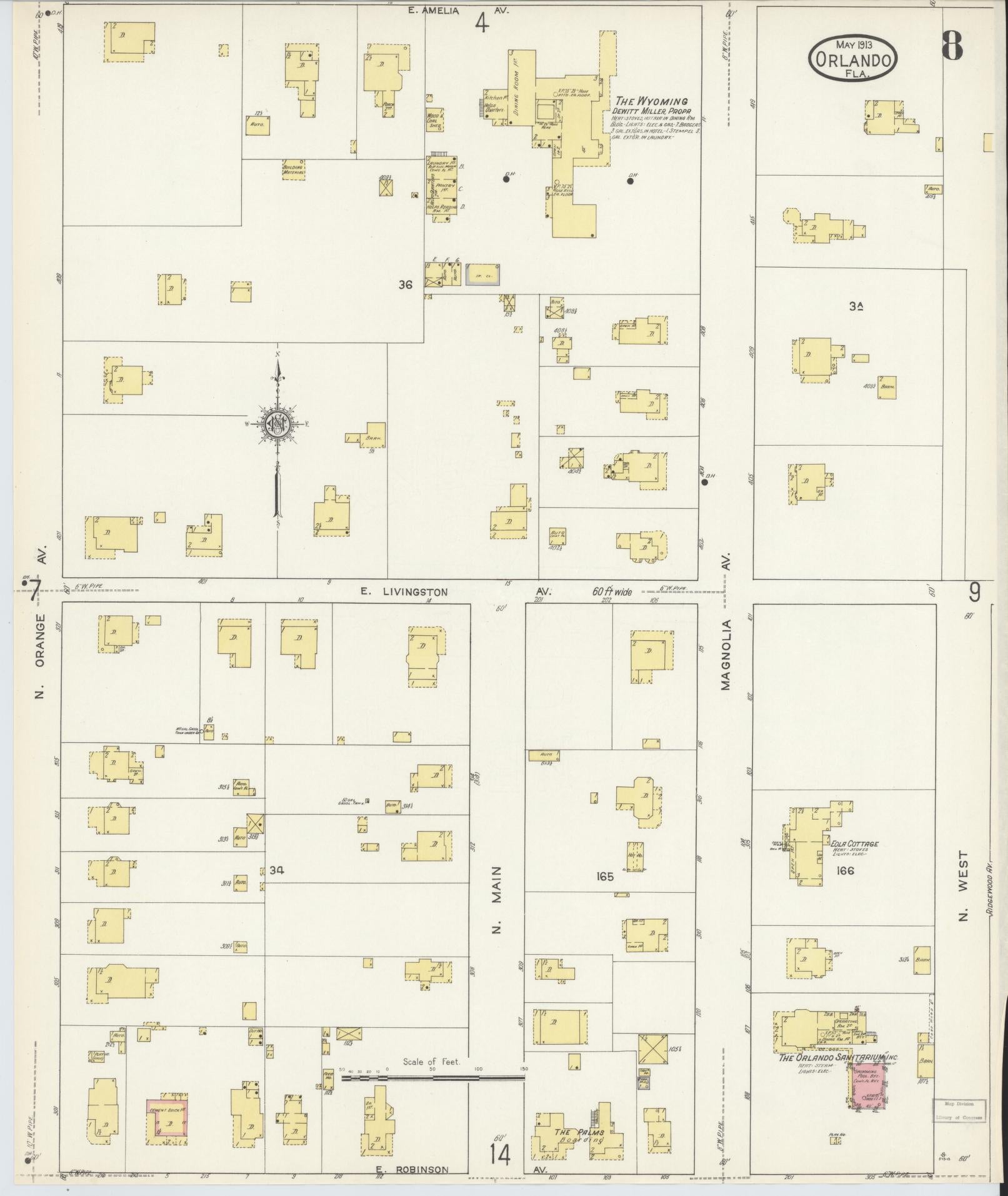 Sanborn Fire Insurance Map from Orlando, Orange County, Florida (1913), Sheet #0008 - Complete Map Set gallery image, historic Sanborn map, vintage wall art, Florida Florida