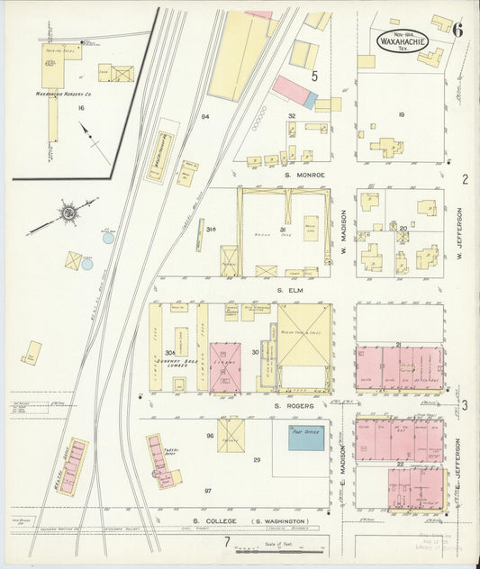 Sanborn Fire Insurance Map from Waxahachie, Ellis County, Texas (1914), Sheet #0006 - Historic Sanborn Fire Insurance Map Print, vintage old map wall art, antique decor, genealogy gift, Texas Texas map
