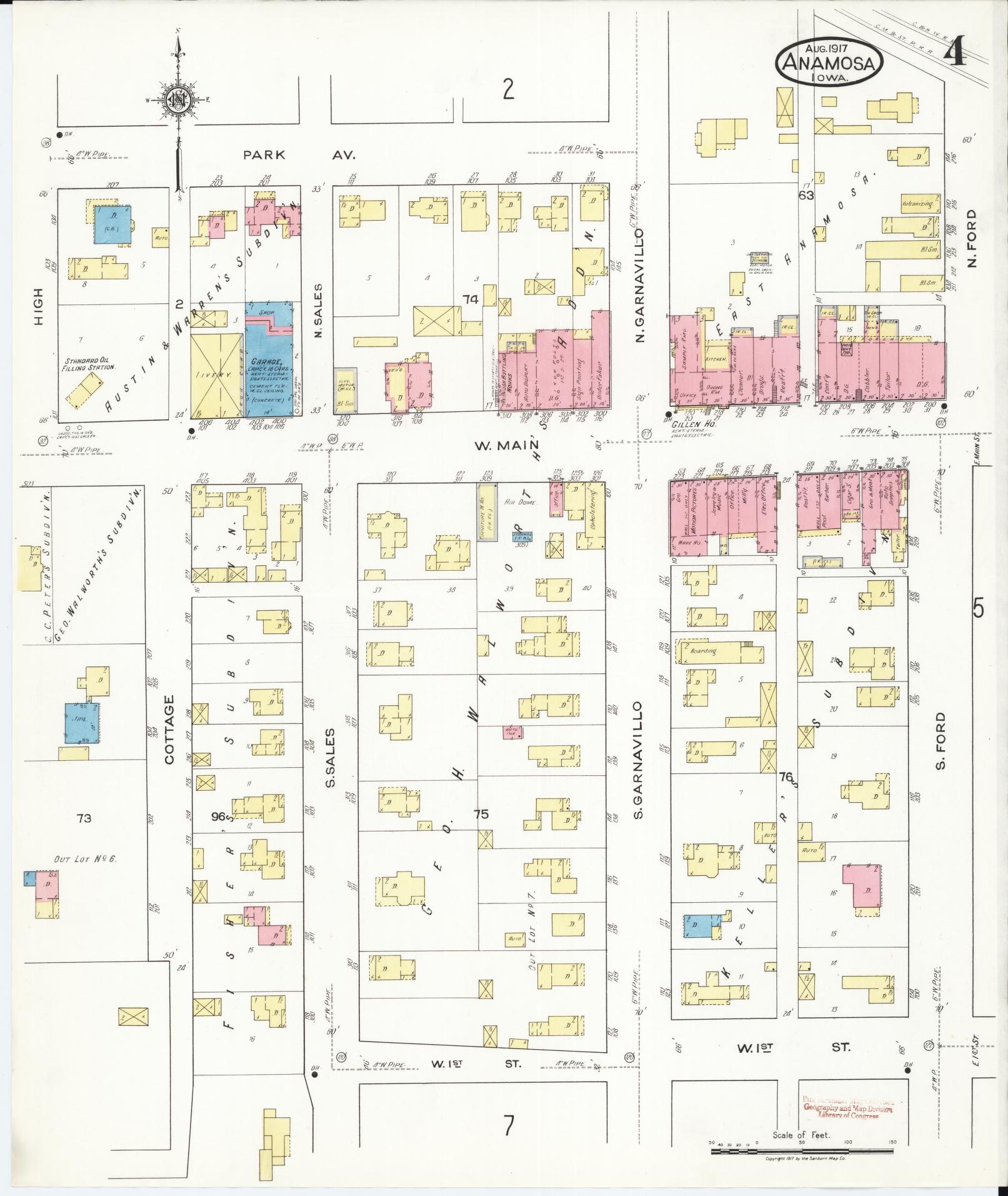 Sanborn Fire Insurance Map from Anamosa, Jones County, Iowa (1917), Sheet #0004 - Historic Sanborn Fire Insurance Map Print, vintage old map wall art