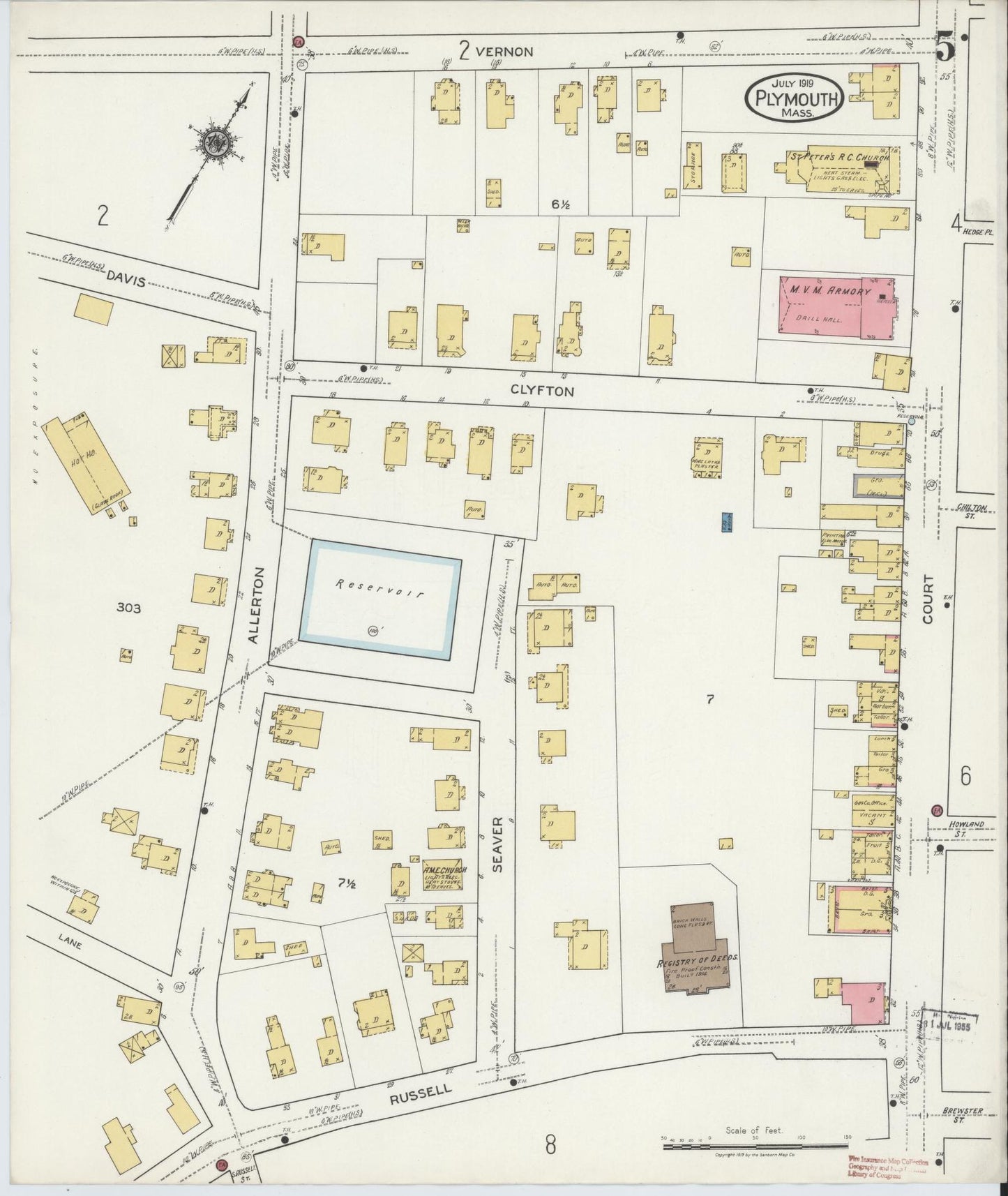 Sanborn Fire Insurance Map from Plymouth, Plymouth County, Massachusetts (1919), Sheet #0005 - Complete Map Set gallery image, historic Sanborn map, vintage wall art, Massachusetts Massachusetts