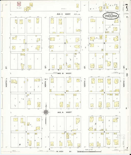 Sanborn Fire Insurance Map from Oskaloosa, Mahaska County, Iowa (1910), Sheet #0007 - Historic Sanborn Fire Insurance Map Print, vintage old map wall art