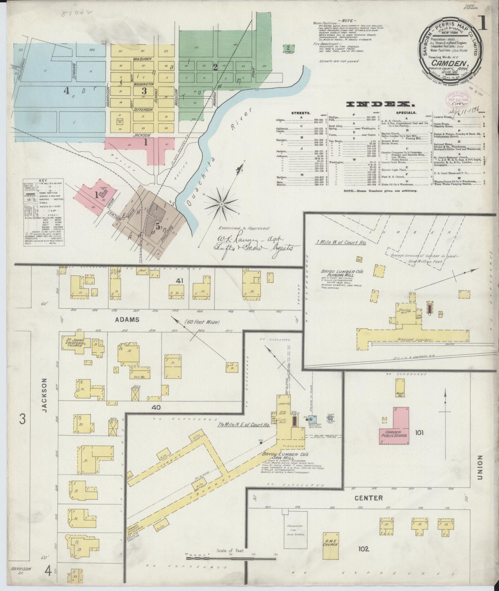 Sanborn Fire Insurance Map from Camden, Ouachita County, Arkansas (1896), Sheet #0001 - Complete Map Set gallery image, historic Sanborn map, vintage wall art, Arkansas Arkansas