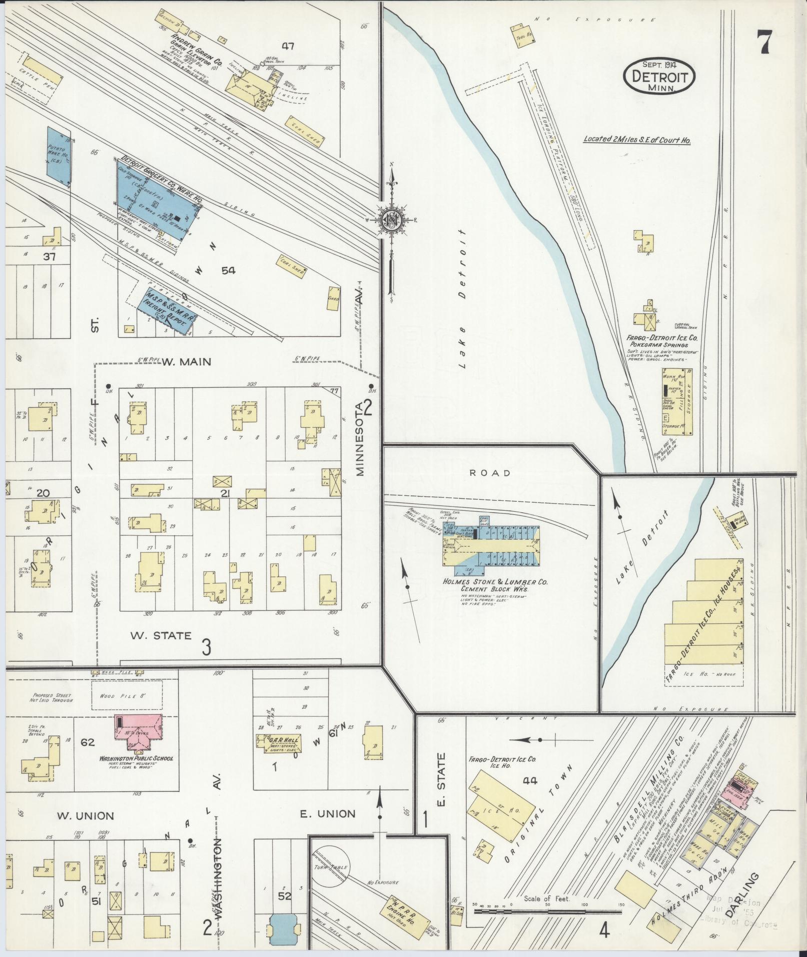 Sanborn Fire Insurance Map from Detroit Lakes, Becker County, Minnesota (1914), Sheet #0007 - Complete Map Set gallery image, historic Sanborn map, vintage wall art, Minnesota Minnesota