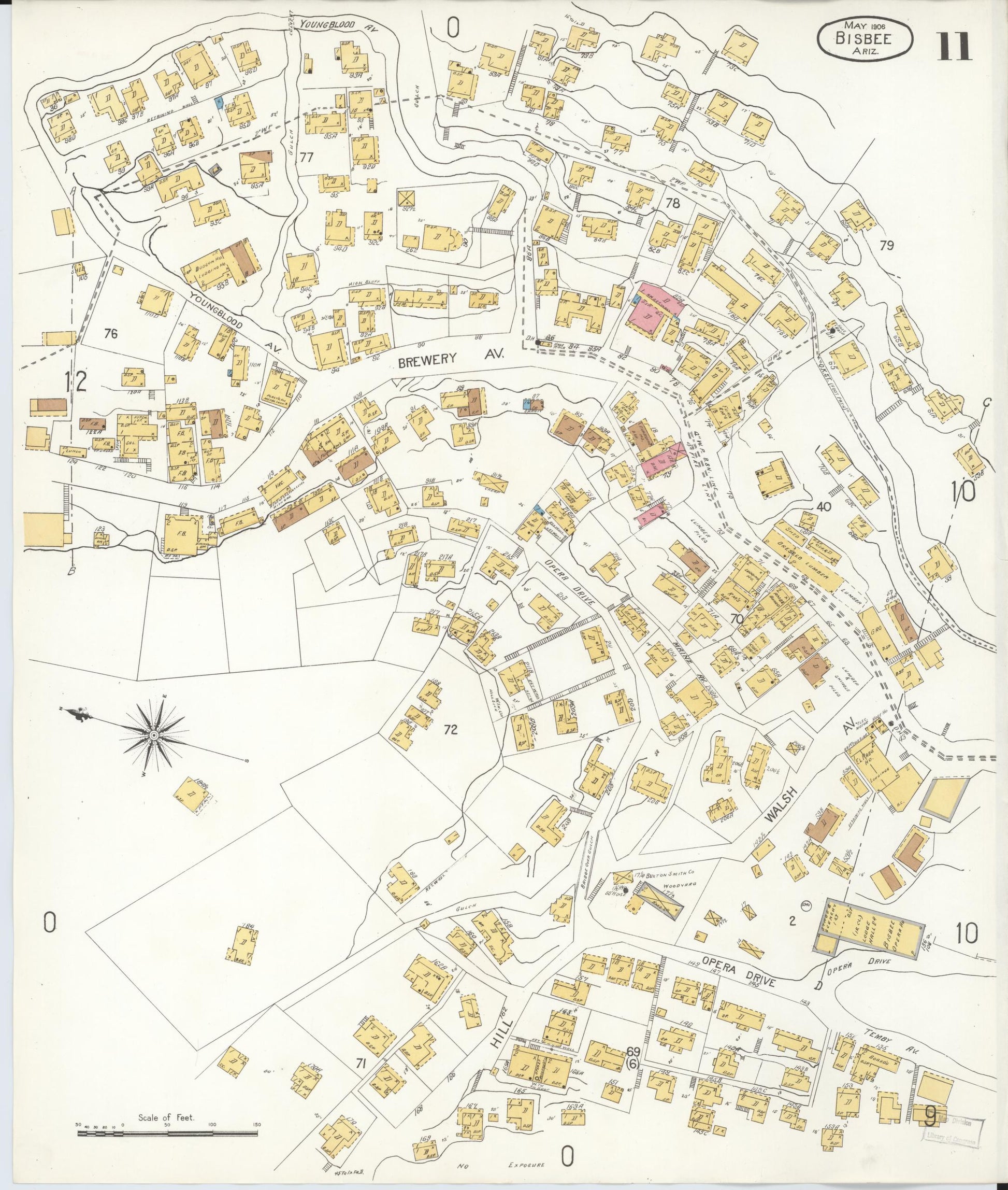 Sanborn Fire Insurance Map from Bisbee, Cochise County, Arizona (1906), Sheet #0011 - Historic Sanborn Fire Insurance Map Print, vintage old map wall art, antique decor, genealogy gift, Arizona Arizona map