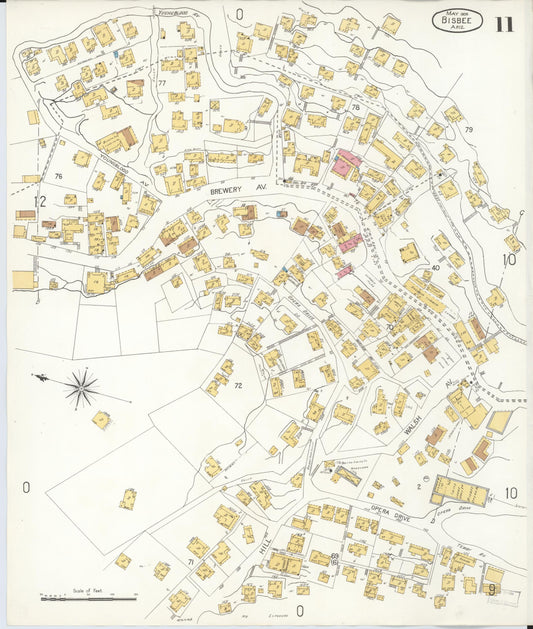 Sanborn Fire Insurance Map from Bisbee, Cochise County, Arizona (1906), Sheet #0011 - Historic Sanborn Fire Insurance Map Print, vintage old map wall art, antique decor, genealogy gift, Arizona Arizona map
