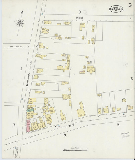 Sanborn Fire Insurance Map from Babylon, Suffolk County, New York (1897), Sheet #0005 - Historic Sanborn Fire Insurance Map Print, vintage old map wall art, antique decor, genealogy gift, New York New York map