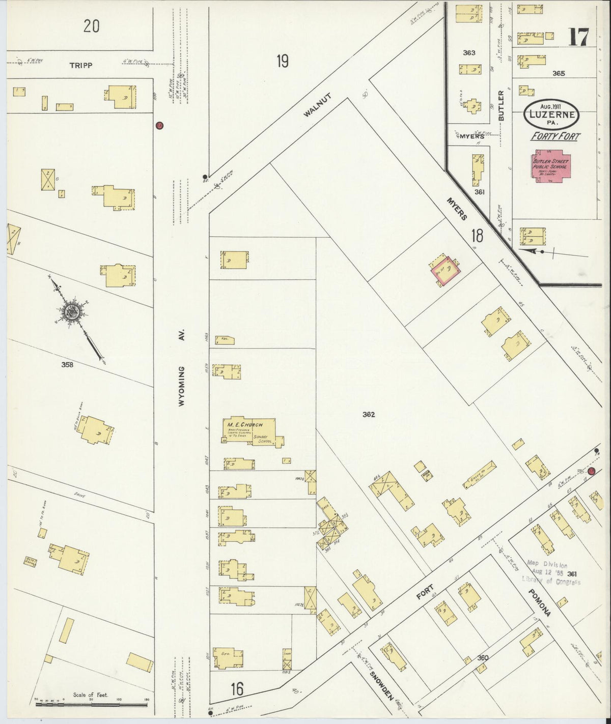 Sanborn Fire Insurance Map from Luzerne, Luzerne County, Pennsylvania (1911), Sheet #0017 - Historic Sanborn Fire Insurance Map Print, vintage old map wall art, antique decor, genealogy gift, Pennsylvania Pennsylvania map