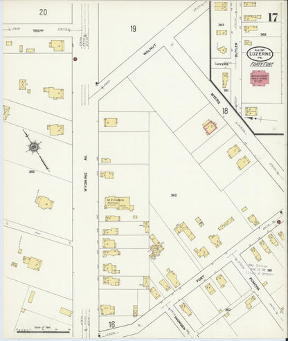 Sanborn Fire Insurance Map from Luzerne, Luzerne County, Pennsylvania (1911), Sheet #0017 - Historic Sanborn Fire Insurance Map Print, vintage old map wall art, antique decor, genealogy gift, Pennsylvania Pennsylvania map