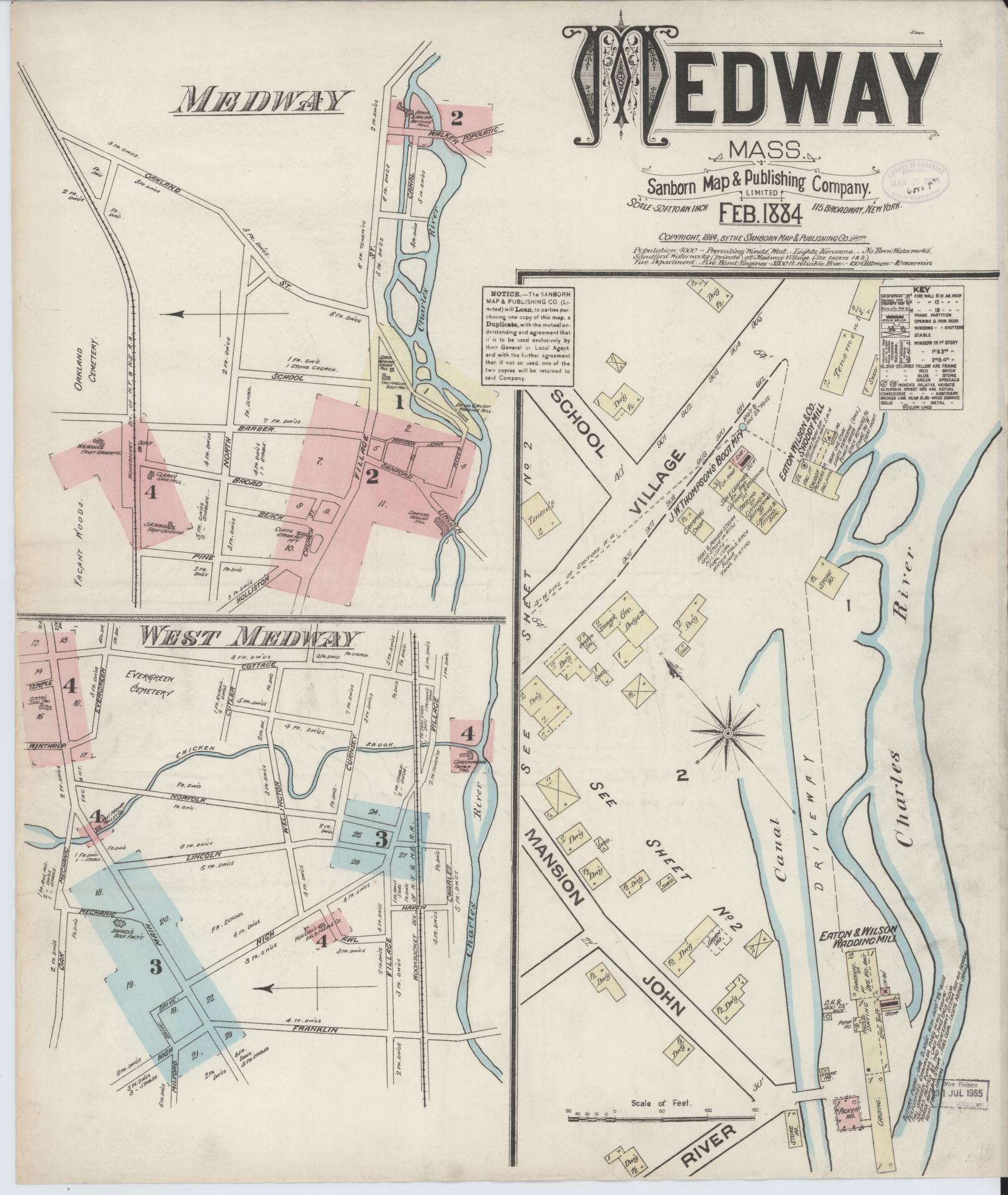 Sanborn Fire Insurance Map from Medway, Norfolk County, Massachusetts (1884), Sheet #0001 - Complete Map Set gallery image, historic Sanborn map, vintage wall art, Massachusetts Massachusetts