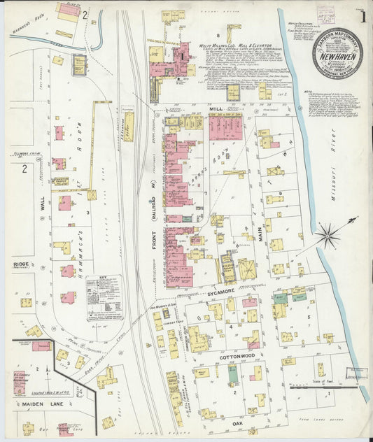 Sanborn Fire Insurance Map from New Haven, Franklin County, Missouri (1908), Sheet #0001 - Complete Map Set gallery image, historic Sanborn map, vintage wall art, Missouri Missouri