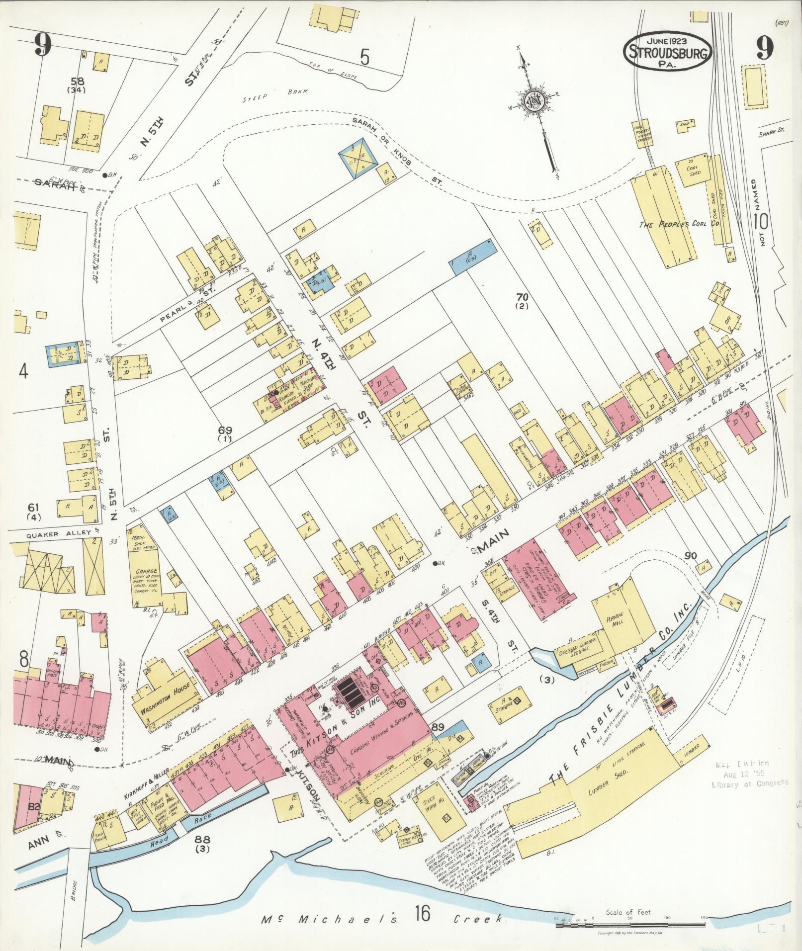 Sanborn Fire Insurance Map from Stroudsburg, Monroe County, Pennsylvania (1923), Sheet #0009 - Complete Map Set gallery image, historic Sanborn map, vintage wall art, Pennsylvania Pennsylvania