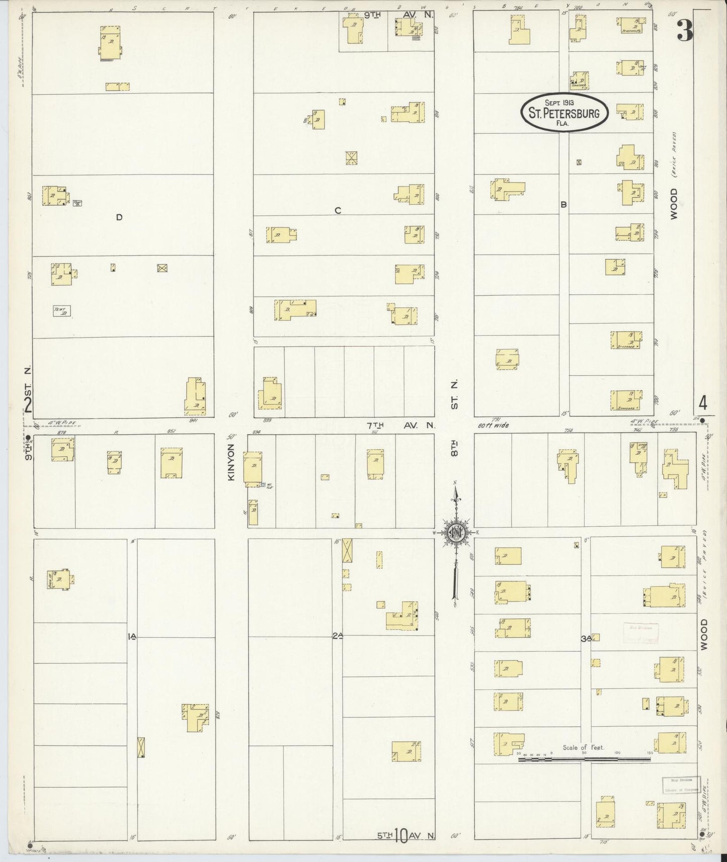 Sanborn Fire Insurance Map from Saint Petersburg, Pinellas County, Florida (1913), Sheet #0003 - Historic Sanborn Fire Insurance Map Print, vintage old map wall art, antique decor, genealogy gift, Florida Florida map