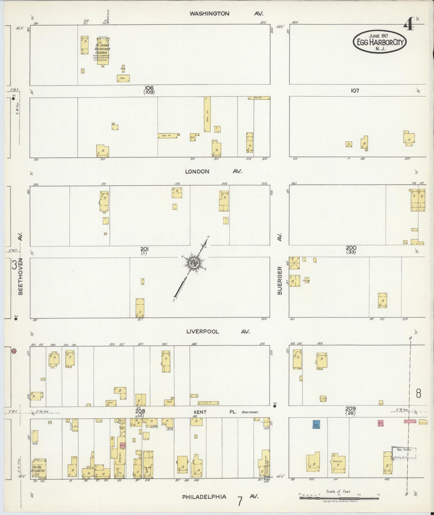 Sanborn Fire Insurance Map from Egg Harbor City, Atlantic County, New Jersey (1917), Sheet #0004 - Historic Sanborn Fire Insurance Map Print, vintage old map wall art, antique decor, genealogy gift, New Jersey New Jersey map