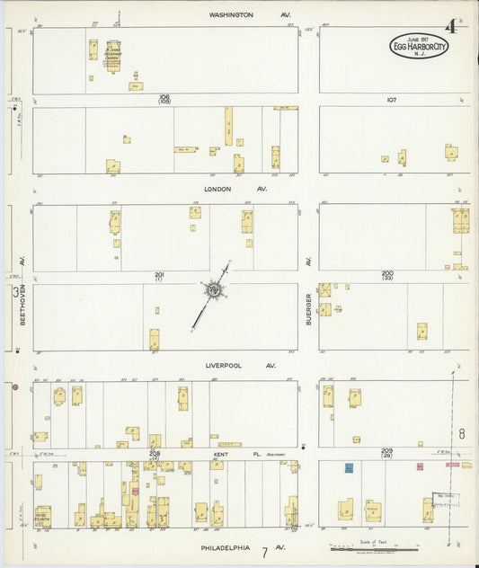 Sanborn Fire Insurance Map from Egg Harbor City, Atlantic County, New Jersey (1917), Sheet #0004 - Historic Sanborn Fire Insurance Map Print, vintage old map wall art, antique decor, genealogy gift, New Jersey New Jersey map