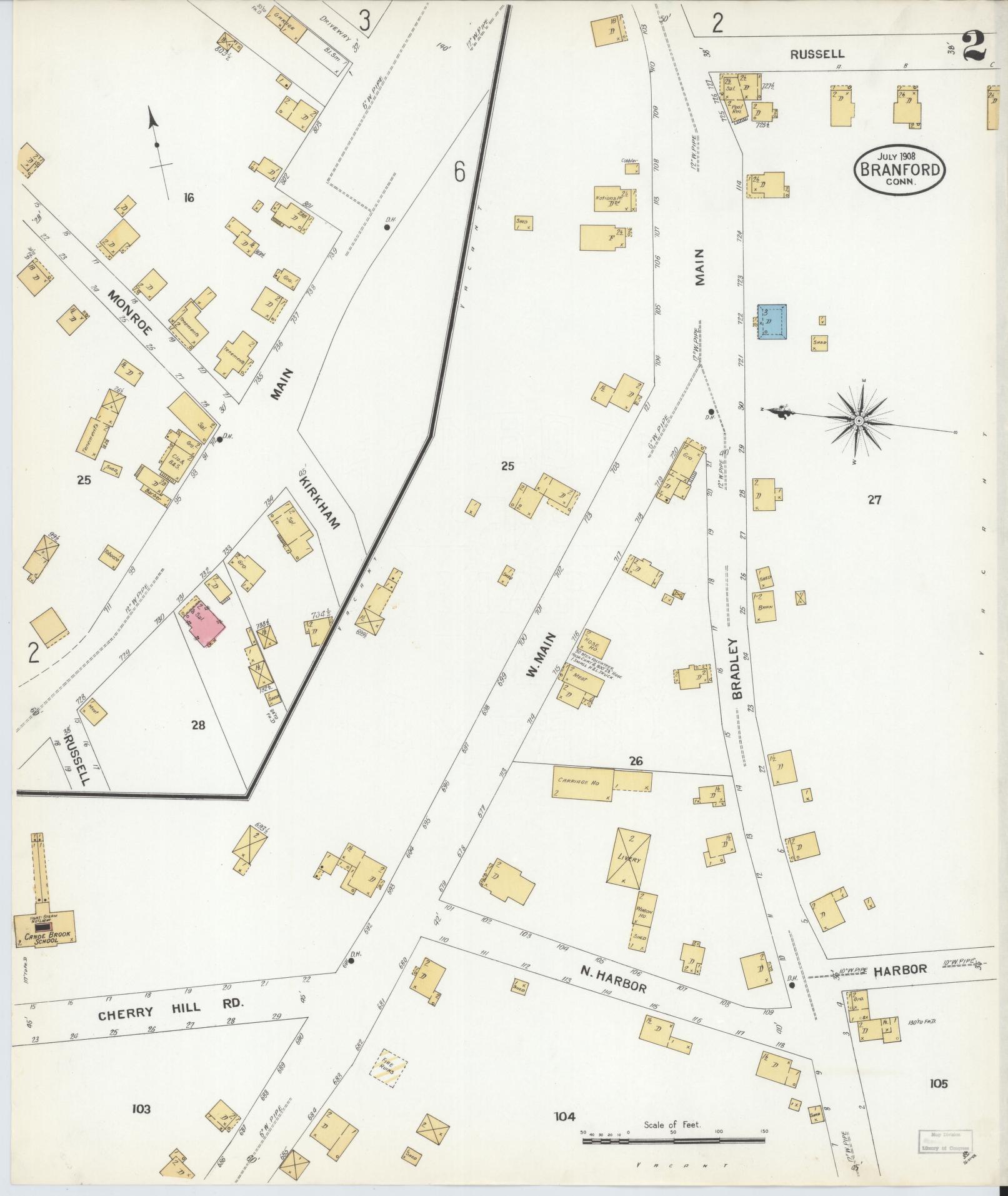 Sanborn Fire Insurance Map from Branford, New Haven County, Connecticut (1908), Sheet #0002 - Complete Map Set gallery image, historic Sanborn map, vintage wall art, Connecticut Connecticut
