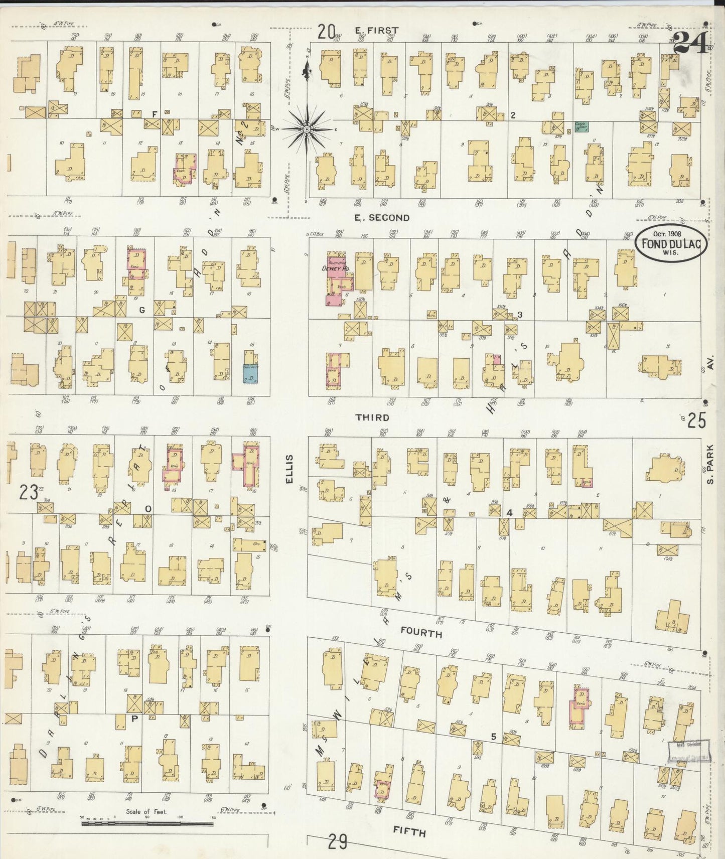 Sanborn Fire Insurance Map from Fond du Lac, Fond du Lac County, Wisconsin (1908), Sheet #0024 - Complete Map Set gallery image, historic Sanborn map, vintage wall art, Wisconsin Wisconsin