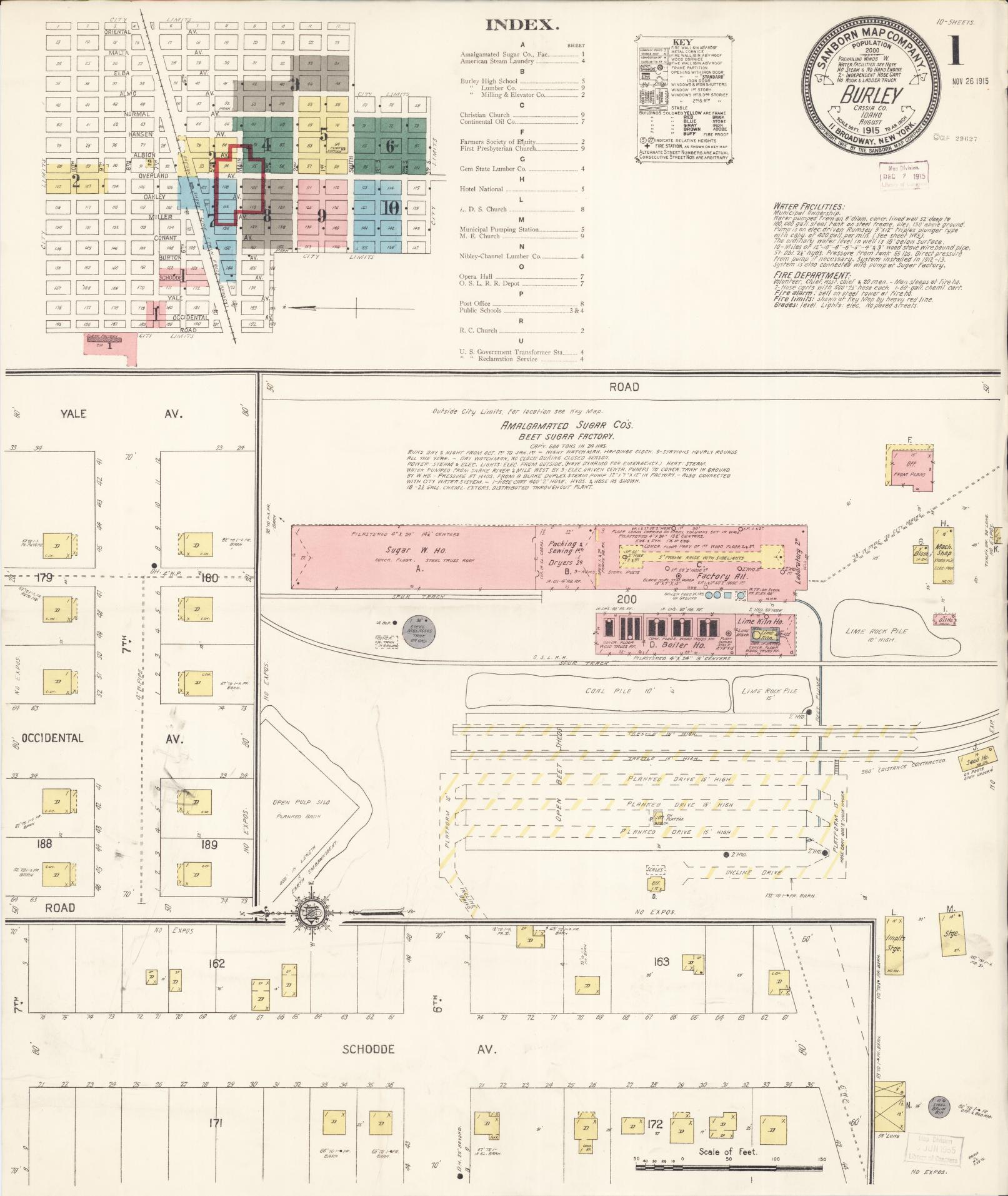 Sanborn Fire Insurance Map from Burley, Cassia County, Idaho (1915), Sheet #0001 - Historic Sanborn Fire Insurance Map Print, vintage old map wall art, antique decor, genealogy gift, Idaho Idaho map