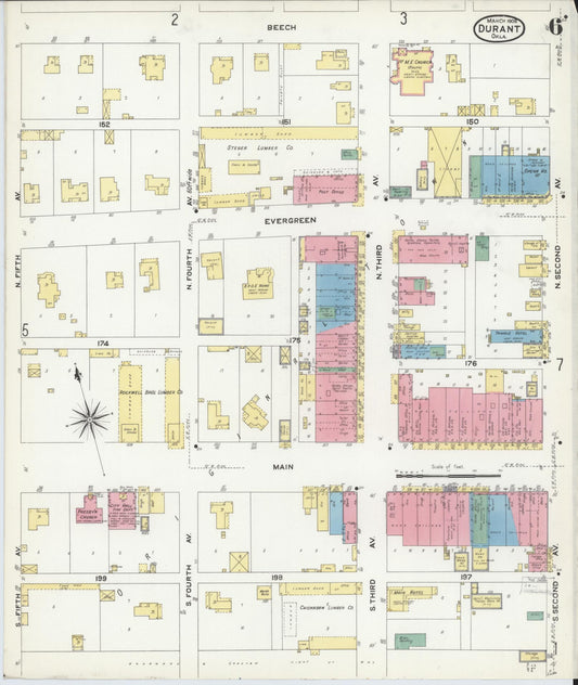 Sanborn Fire Insurance Map from Durant, Bryan County, Oklahoma (1908), Sheet #0006 - Historic Sanborn Fire Insurance Map Print, vintage old map wall art, antique decor, genealogy gift, Oklahoma Oklahoma map