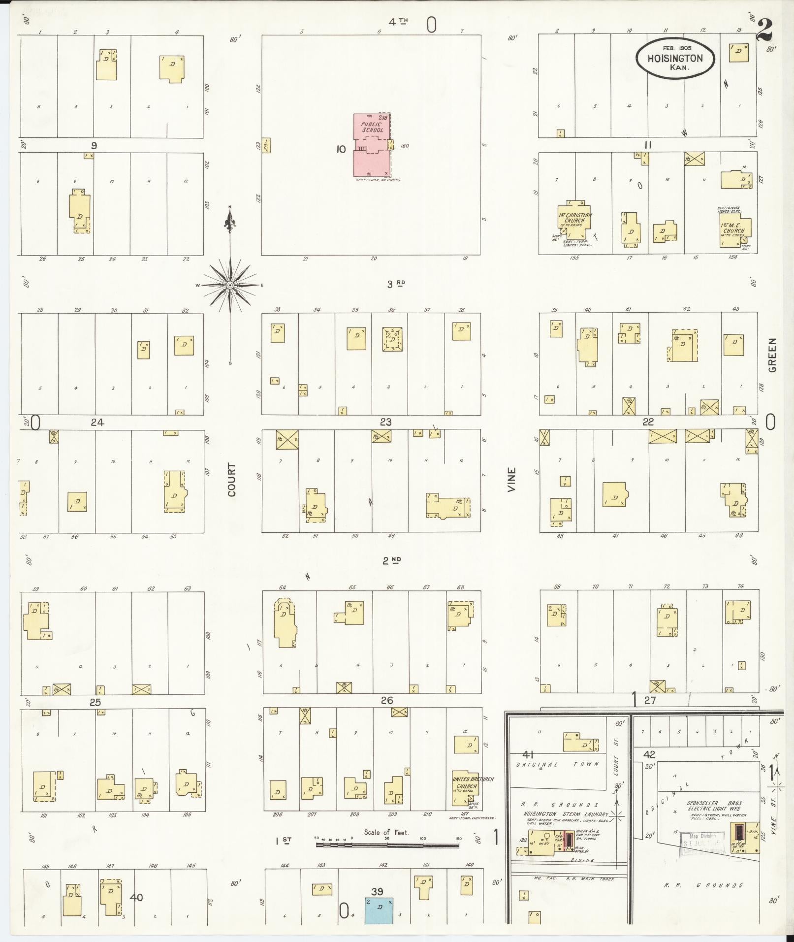 Sanborn Fire Insurance Map from Hoisington, Barton County, Kansas (1905), Sheet #0002 - Historic Sanborn Fire Insurance Map Print, vintage old map wall art, antique decor, genealogy gift, Kansas Kansas map