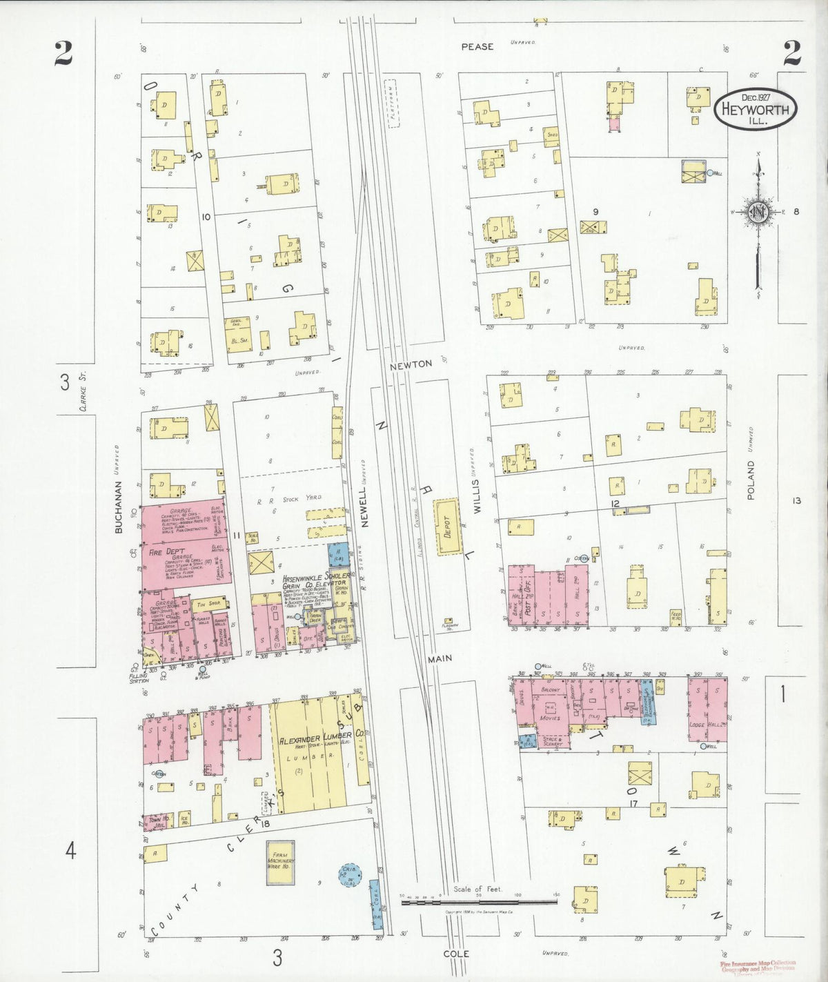 Sanborn Fire Insurance Map from Heyworth, McLean County, Illinois (1927), Sheet #0002 - Complete Map Set gallery image, historic Sanborn map, vintage wall art, Illinois Illinois