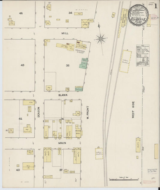 Sanborn Fire Insurance Map from Ellisville, Jones County, Mississippi (1890), Sheet #0001 - Complete Map Set gallery image, historic Sanborn map, vintage wall art, Mississippi Mississippi