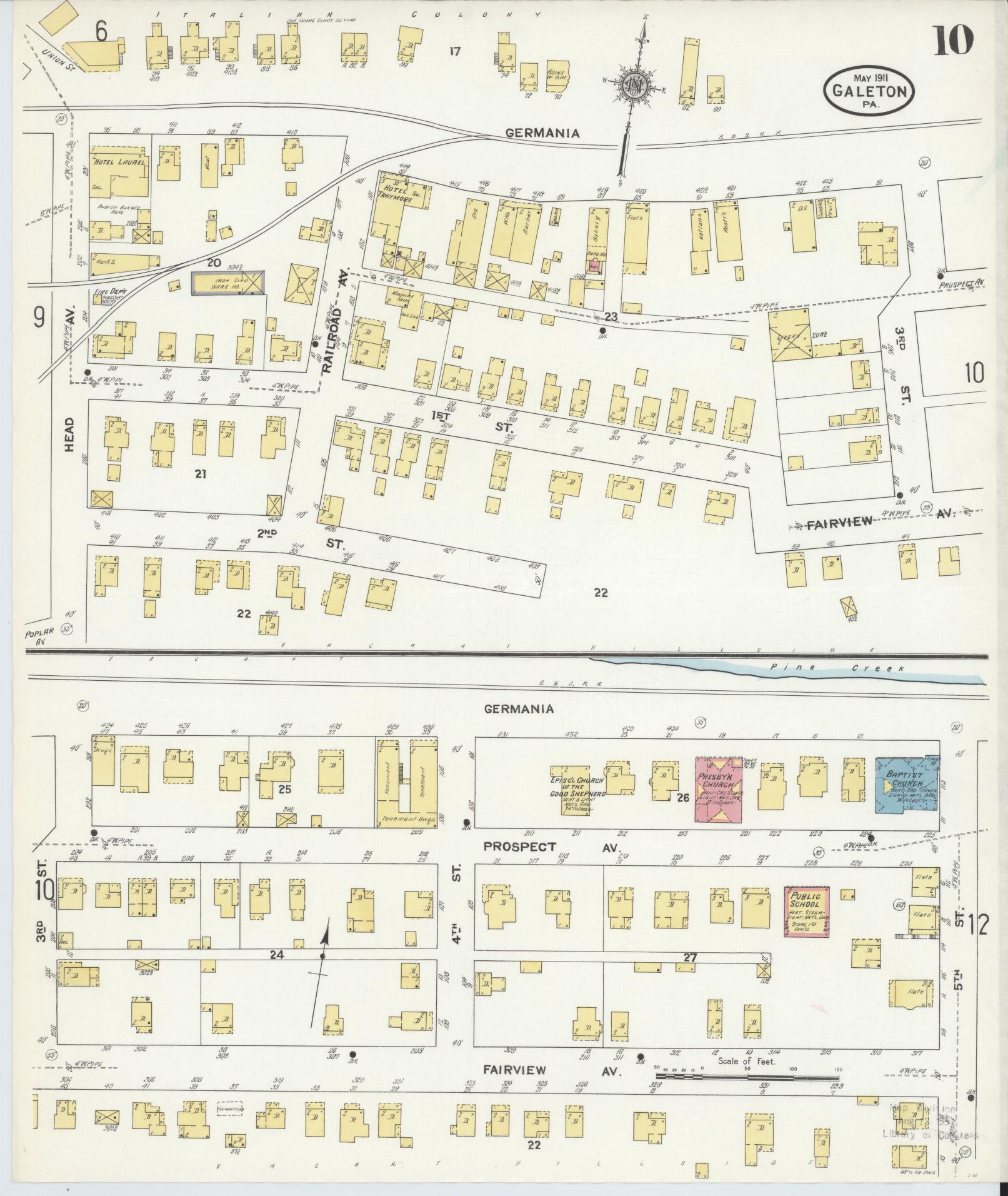 Sanborn Fire Insurance Map from Galeton, Potter County, Pennsylvania (1911), Sheet #0010 - Historic Sanborn Fire Insurance Map Print, vintage old map wall art, antique decor, genealogy gift, Pennsylvania Pennsylvania map