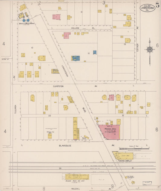 Sanborn Fire Insurance Map from Lankershim, Los Angeles County, California (1922), Sheet #0005 - Historic Sanborn Fire Insurance Map Print, vintage old map wall art, antique decor, genealogy gift, California California map