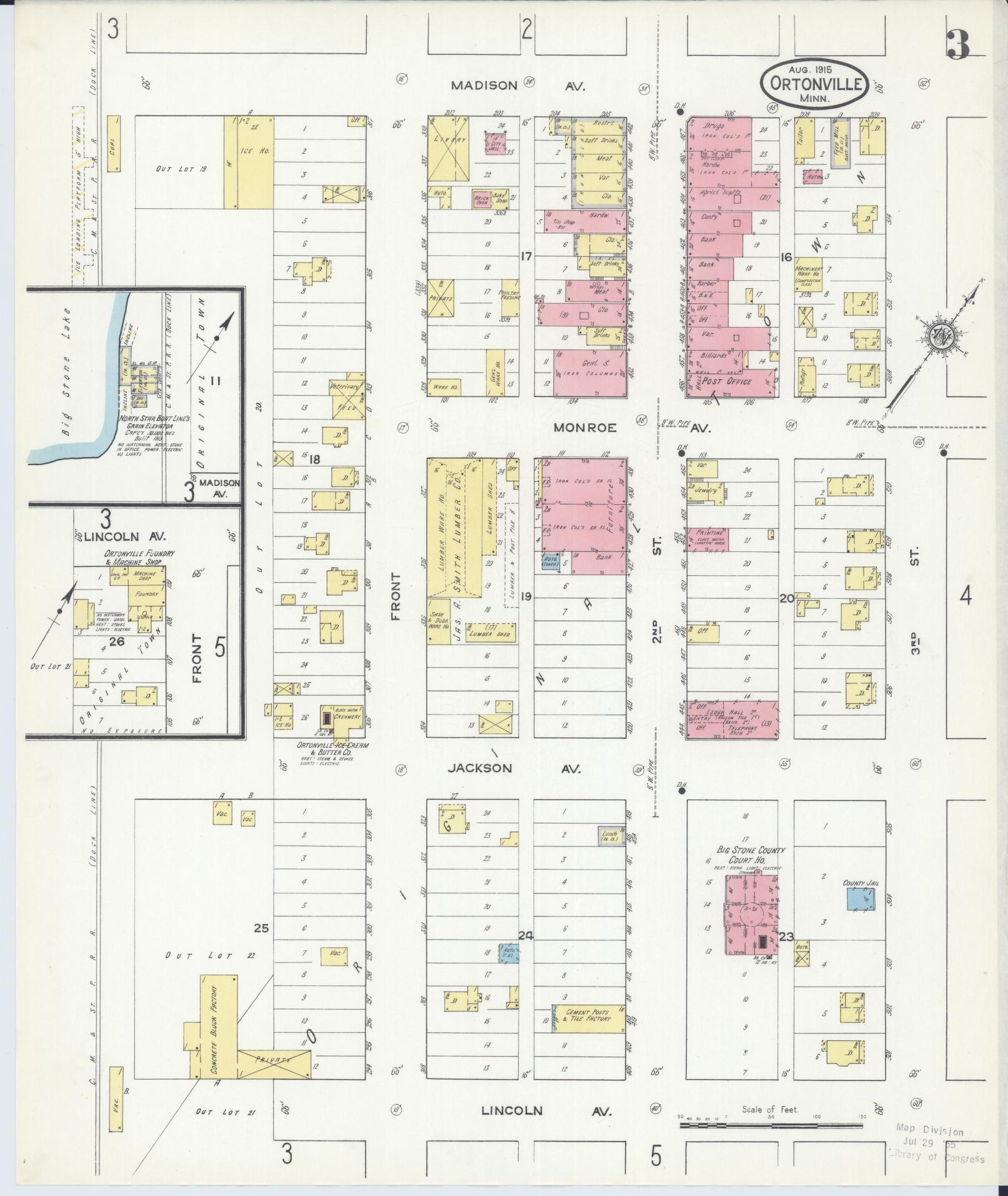 Sanborn Fire Insurance Map from Ortonville, Big Stone County, Minnesota (1915), Sheet #0003 - Complete Map Set gallery image, historic Sanborn map, vintage wall art, Minnesota Minnesota