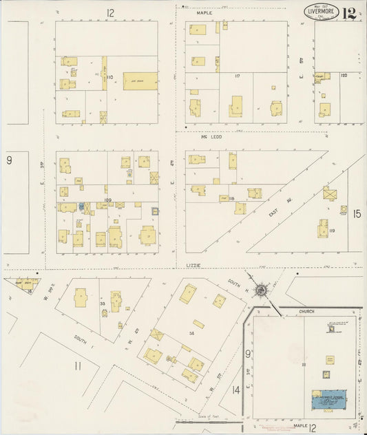 Sanborn Fire Insurance Map from Livermore, Alameda County, California (1917), Sheet #0012 - Historic Sanborn Fire Insurance Map Print, vintage old map wall art, antique decor, genealogy gift, California California map