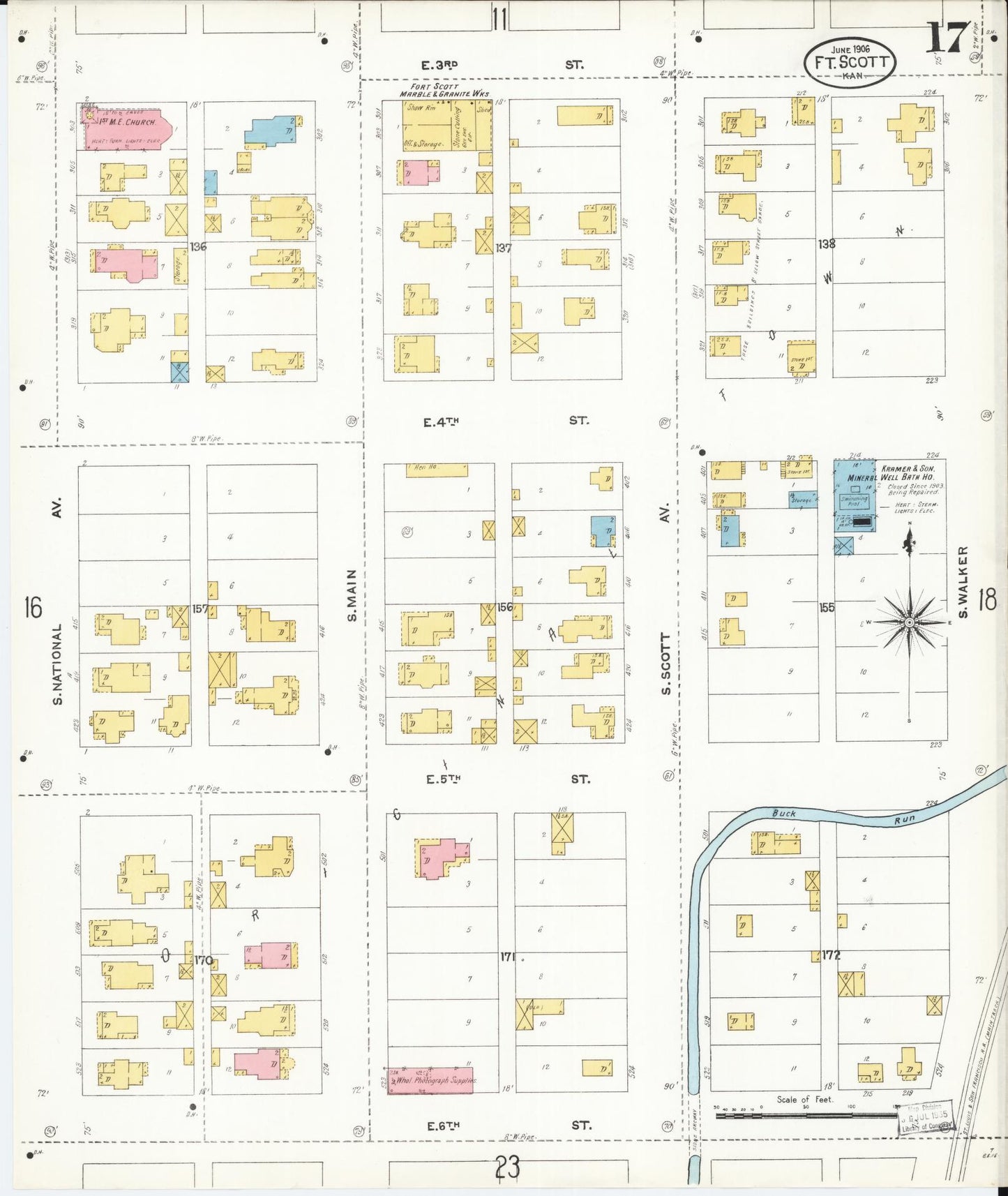 Sanborn Fire Insurance Map from Fort Scott, Bourbon County, Kansas (1906), Sheet #0017 - Historic Sanborn Fire Insurance Map Print, vintage old map wall art, antique decor, genealogy gift, Kansas Kansas map
