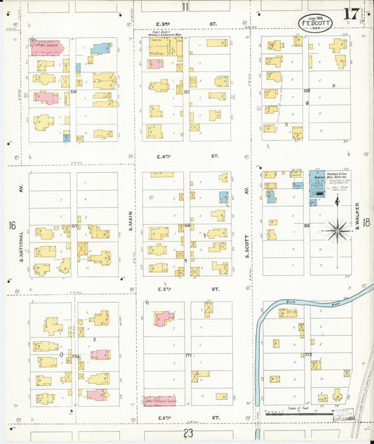 Sanborn Fire Insurance Map from Fort Scott, Bourbon County, Kansas (1906), Sheet #0017 - Historic Sanborn Fire Insurance Map Print, vintage old map wall art, antique decor, genealogy gift, Kansas Kansas map