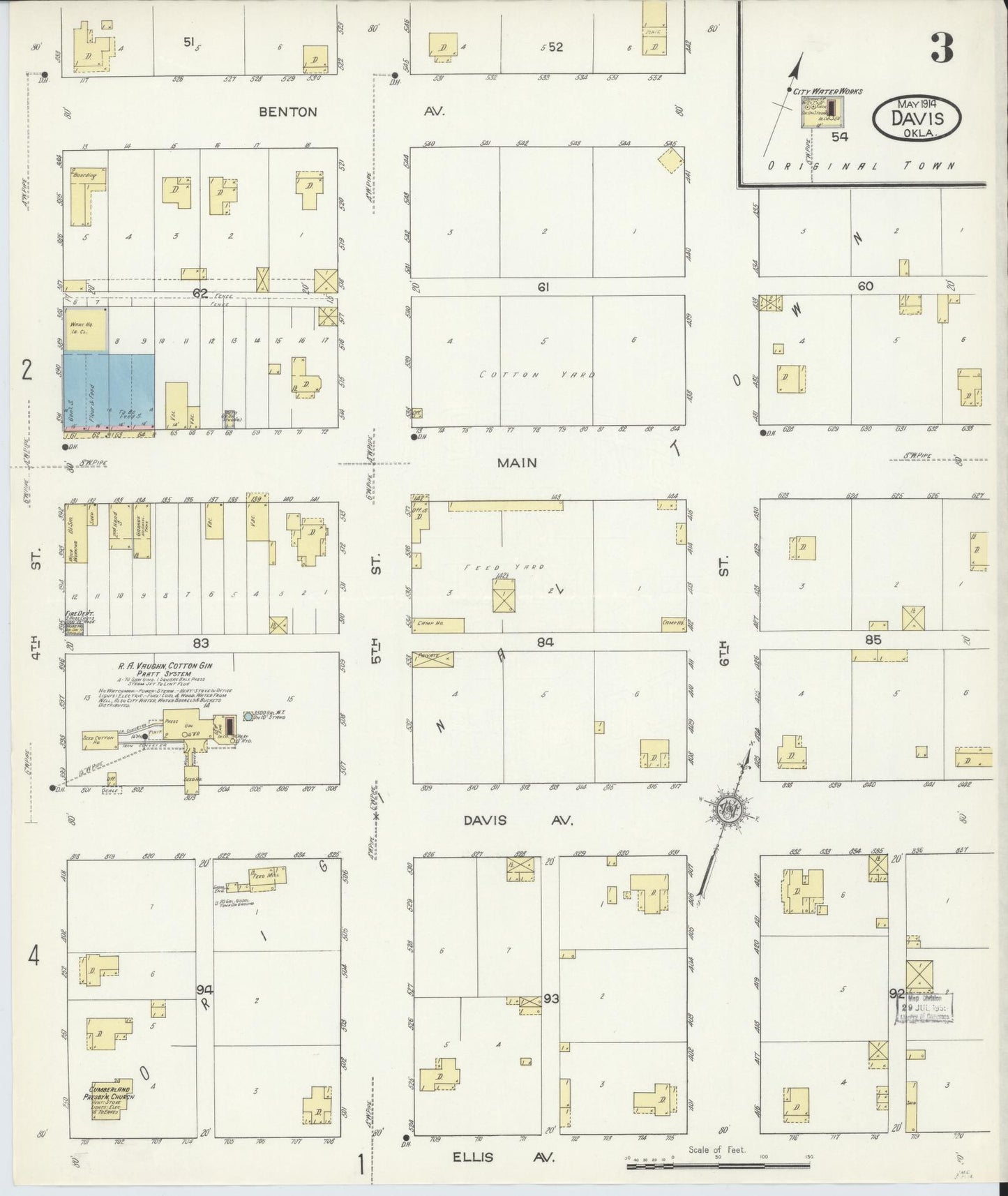 Sanborn Fire Insurance Map from Davis, Murray County, Oklahoma (1914), Sheet #0003 - Historic Sanborn Fire Insurance Map Print, vintage old map wall art, antique decor, genealogy gift, Oklahoma Oklahoma map