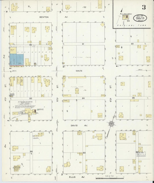 Sanborn Fire Insurance Map from Davis, Murray County, Oklahoma (1914), Sheet #0003 - Historic Sanborn Fire Insurance Map Print, vintage old map wall art, antique decor, genealogy gift, Oklahoma Oklahoma map