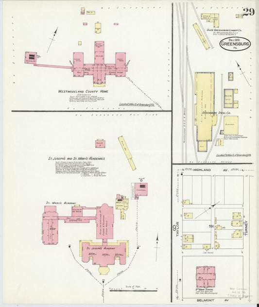 Sanborn Fire Insurance Map from Greensburg, Westmoreland County, Pennsylvania (1909), Sheet #0029 - Historic Sanborn Fire Insurance Map Print, vintage old map wall art, antique decor, genealogy gift, Pennsylvania Pennsylvania map