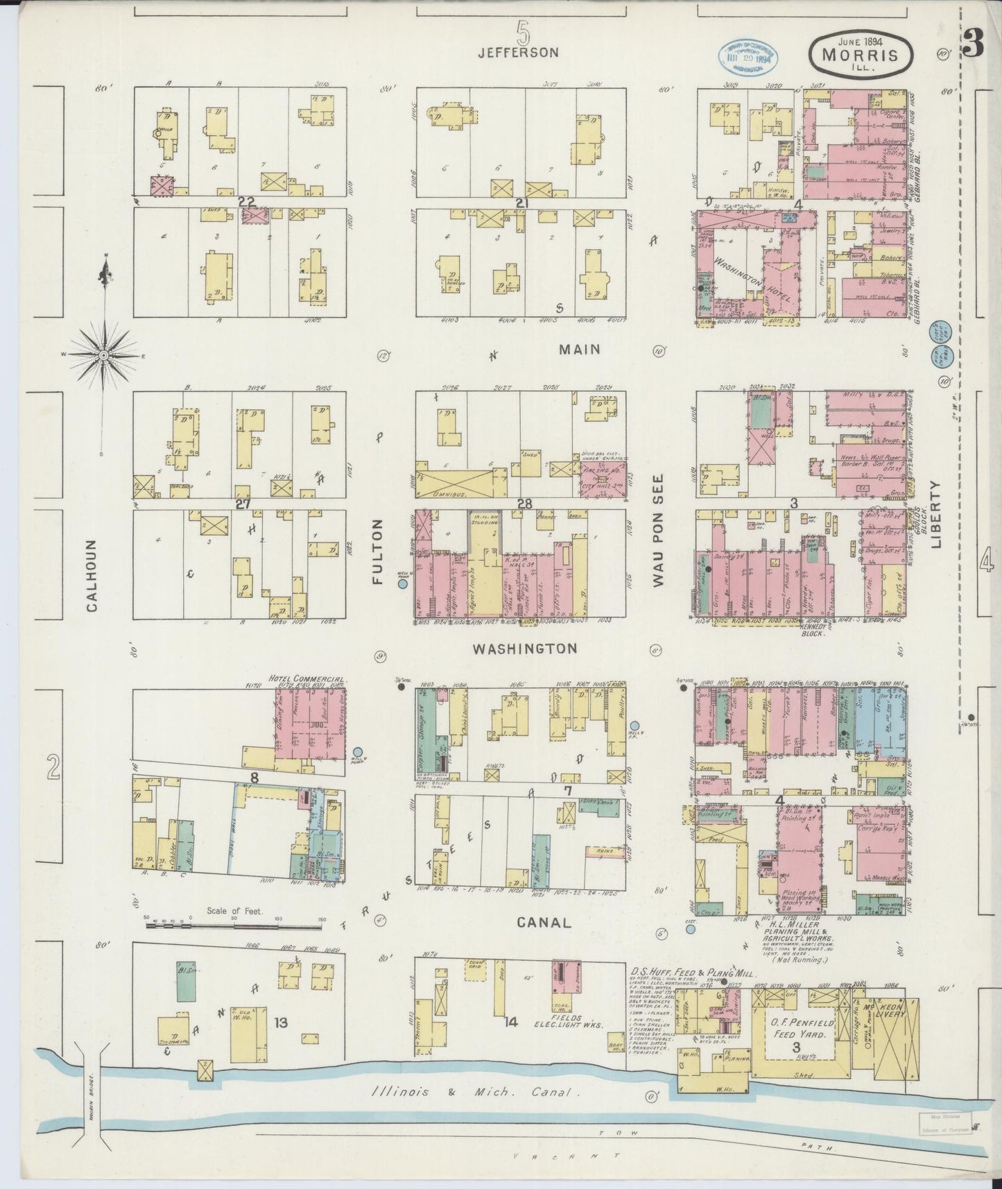 Sanborn Fire Insurance Map from Morris, Grundy County, Illinois (1894), Sheet #0003 - Complete Map Set gallery image, historic Sanborn map, vintage wall art, Illinois Illinois