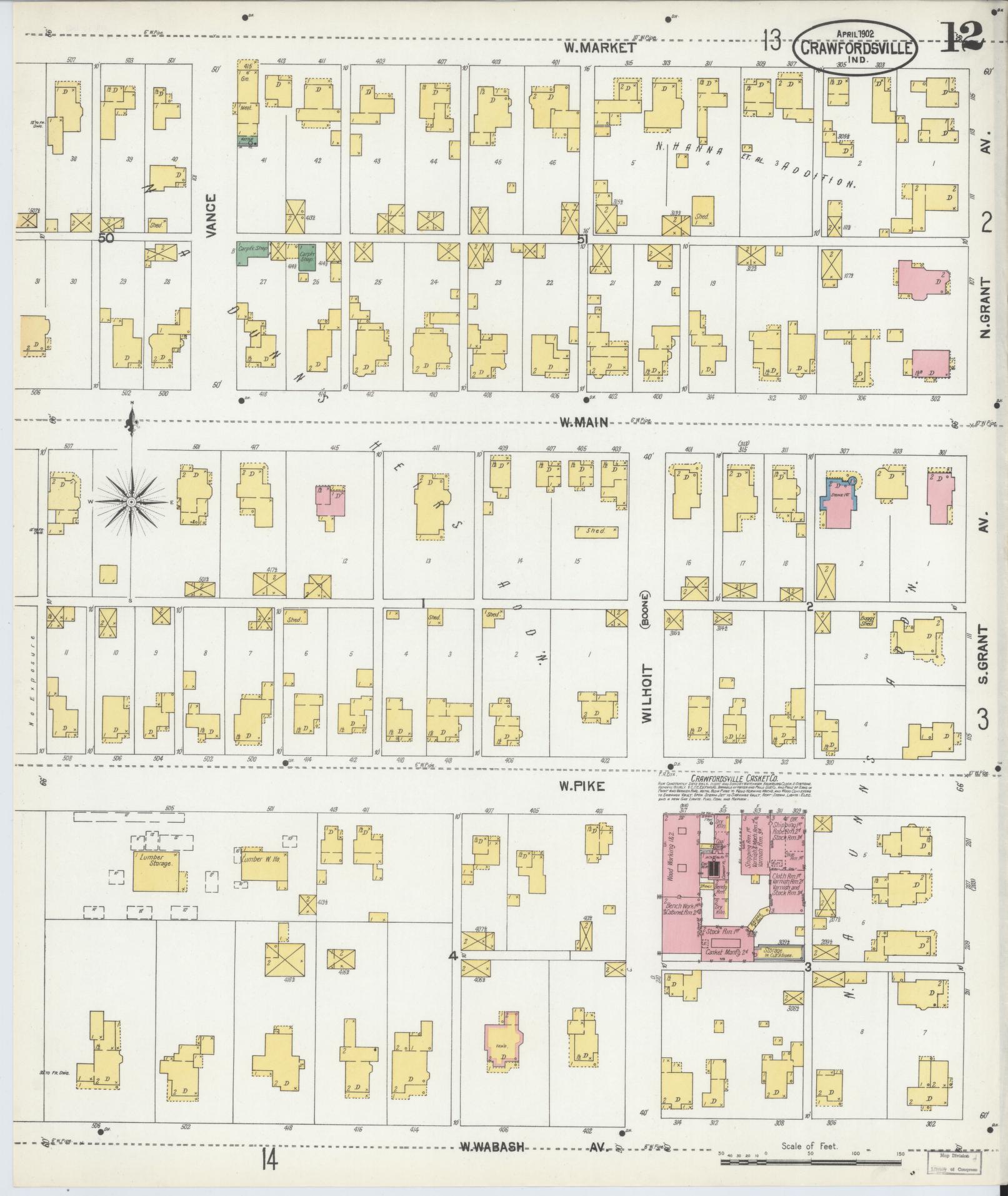Sanborn Fire Insurance Map from Crawfordsville, Montgomery County, Indiana (1902), Sheet #0012 - Complete Map Set gallery image, historic Sanborn map, vintage wall art, Indiana Indiana