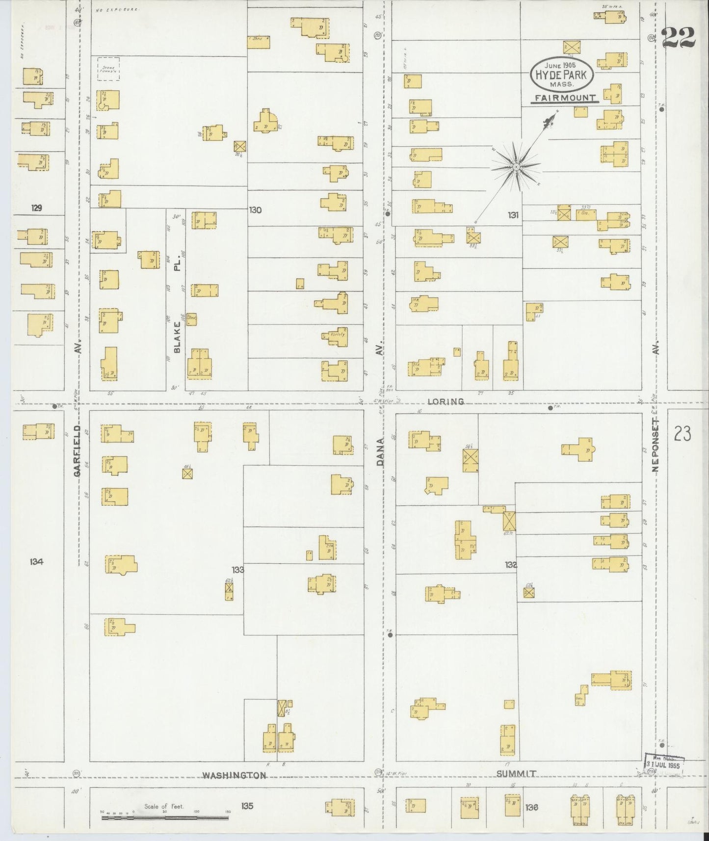 Sanborn Fire Insurance Map from Hyde Park, Norfolk County, Massachusetts (1905), Sheet #0022 - Complete Map Set gallery image, historic Sanborn map, vintage wall art, Massachusetts Massachusetts